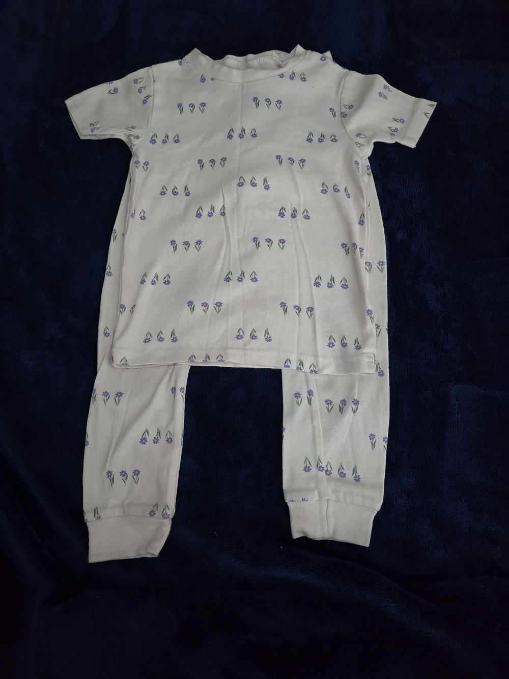 Baby White Floral Print One-Piece Pajama Set